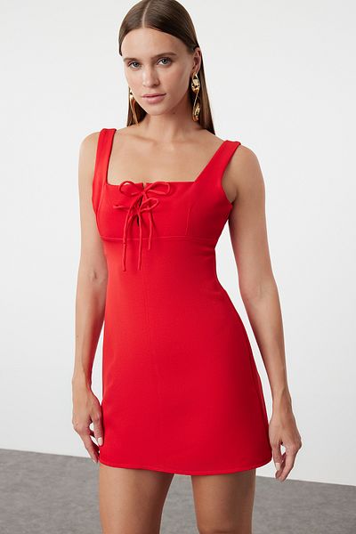 Trendyol Collection Red Bow Detailed Straight Cut Mini Dress - TWOSS24EL00903