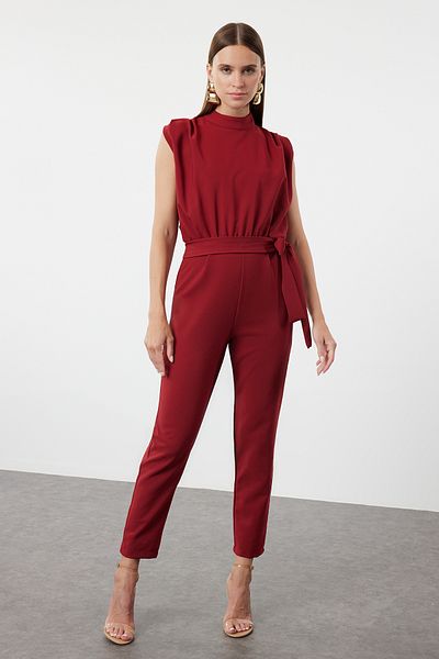 Trendyol Collection Claret Red Sleeveless Degaje Collar Maxi Woven Jumpsuit TWOSS24TU00054