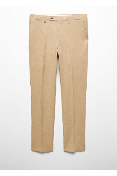 MANGO Man Dar kesim %100 keten kumaş pantolon