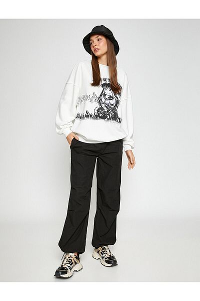 Koton Anime-Sweatshirt, Übergröße, Rundhalsausschnitt, lange Ärmel, mit Fleece-Innenseite