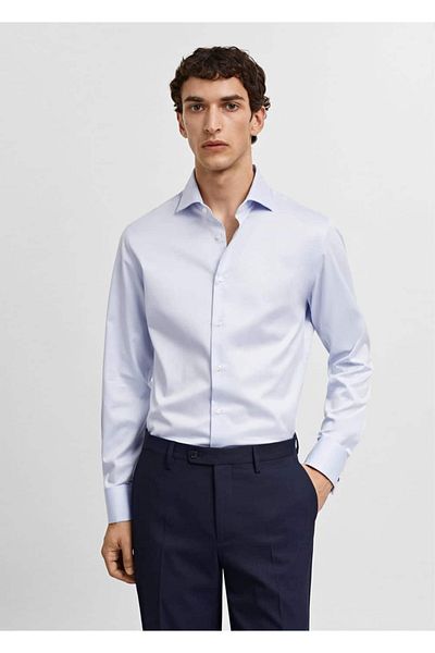 MANGO Man Koszula z tkaniny twill slim fit ze spinkami do mankietów