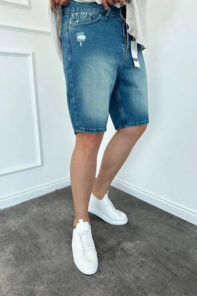 MADZEYMODA Ανδρικό τζιν σορτς μπλε σκισμένο