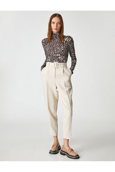 Koton Belted Carrot Trousers Pleated Pocket