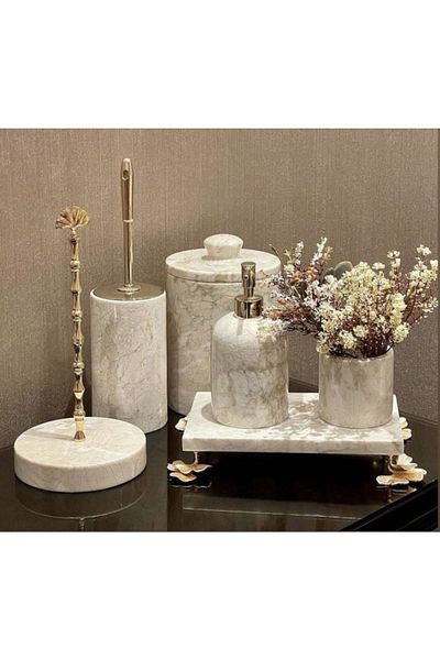 ege gross DECORATIVE BEIGE MARBLE GINKO ACCESSORY DETAIL 6-Piece BATHROOM SET SET