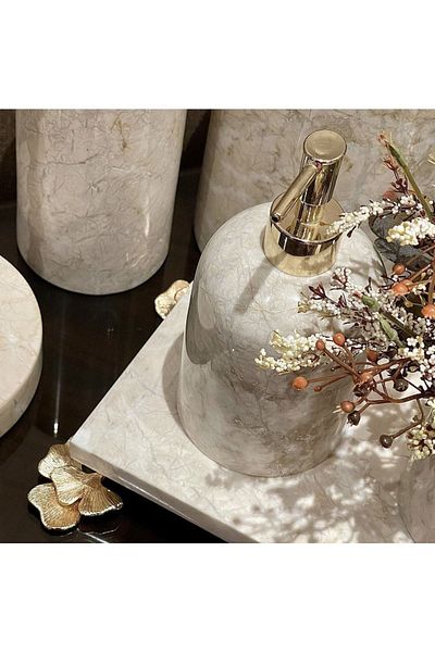 ege gross DECORATIVE BEIGE MARBLE GINKO ACCESSORY DETAIL 6-Piece BATHROOM SET SET