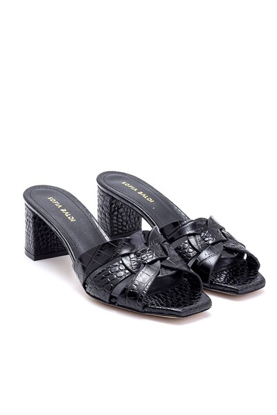 Sofia Baldi Ibisco Black Crocodile Women's Heeled Slippers