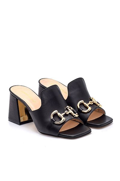Sofia Baldi Martına Black Leather Women's Heeled Slippers
