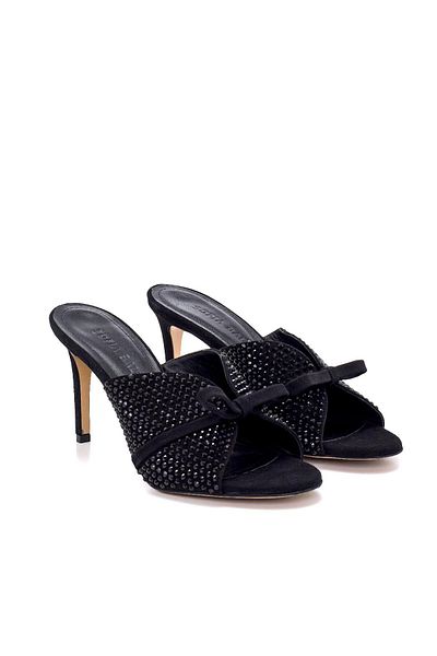 Sofia Baldi Leif Black Suede Women's Heeled Slippers