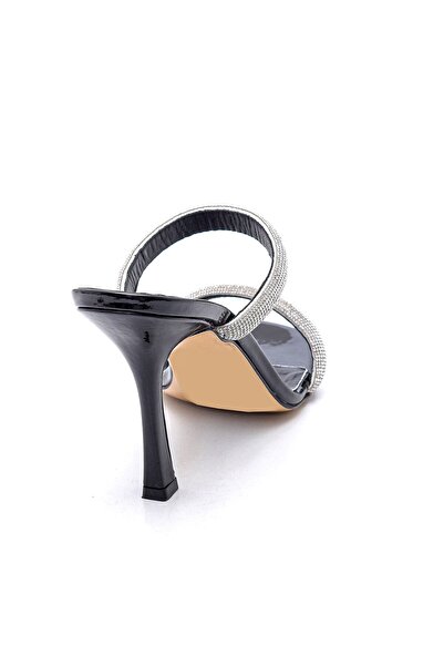 Sofia Baldi Ash Black Patent Leather Stoned Women's Heeled Slippers