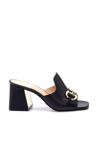 Sofia Baldi Martına Black Leather Women's Heeled Slippers