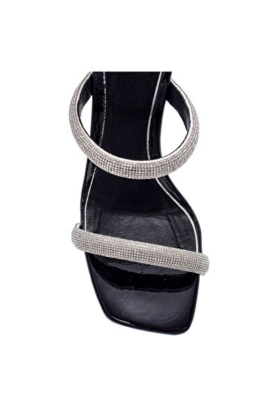 Sofia Baldi Ash Black Patent Leather Stoned Women's Heeled Slippers