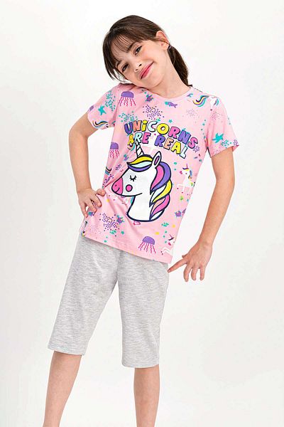 ROLY POLY Rolypoly Unicorn Light Pink Girl's Capri Set - Crew Neck