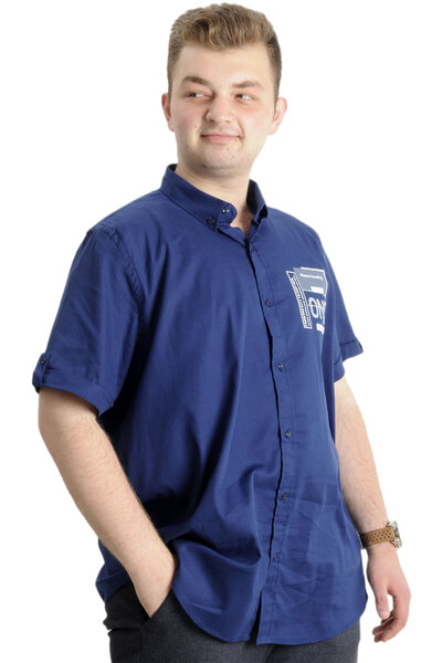 ModeXL Mode Xl Чоловіча сорочка великого розміру з габардину One Cıty 23307 Indigo