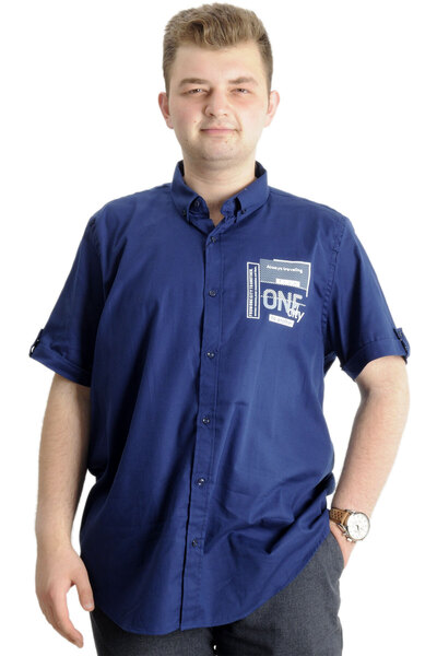 ModeXL Mode Xl Чоловіча сорочка великого розміру з габардину One Cıty 23307 Indigo