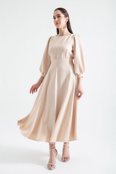 Lafaba Women's Beige Midi Dress with Back Detail