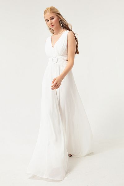 Lafaba Damen-Overall aus Chiffon mit tiefem Ausschnitt und weißer Taille