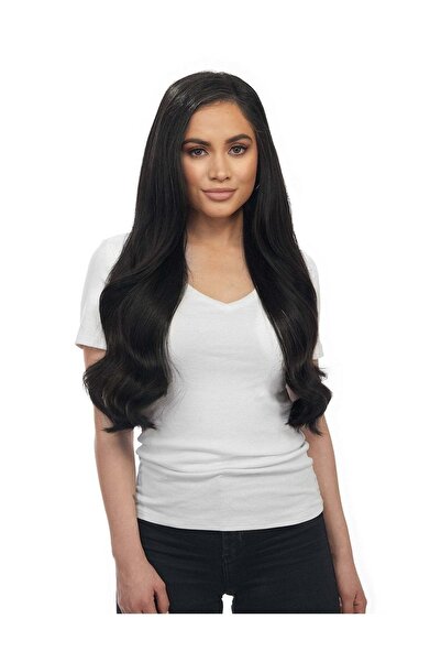 AKOLİFE شعر حقيقي المظهر عالي الجودة مقاوم للحرارة أسود نصف قمر + 2 مشبك جانبي