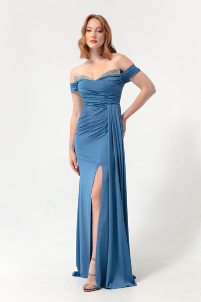 Lafaba Női indigógallér és kőfarkú hosszú estélyi ruha