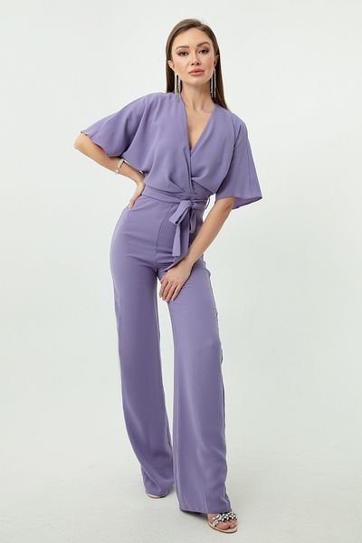 Lafaba Fliederfarbener Abendkleid-Jumpsuit mit V-Ausschnitt für Damen
