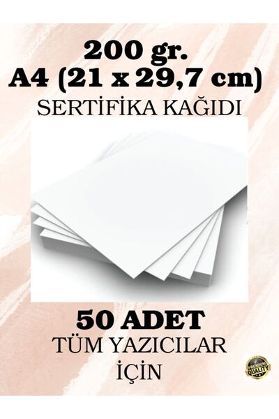 OzmeralBaskı 200 gr Kartuşlu Mürekkepli Tüm Yazıcılara Uygun 50 Adet Kalın Sertifika Kağıt