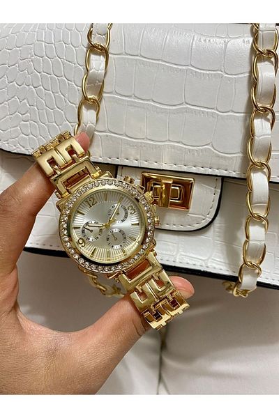 Spectrum Women's Metal Cord Gold Color Stone Wrist Watch with Box Gift