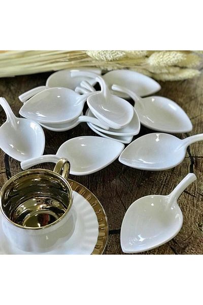 Tekbir White Porcelain Leaf Model Coffee Side Turkish Delight Bowl 10.6*5*2.4cm 6 pieces