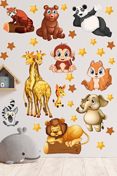 Genel Markalar Sevimli Hayvanlar Ve Yıldızlar Temalı Çocuk Odası Duvar Sticker