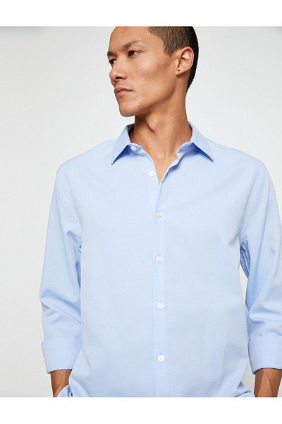 Koton Αθλητικό πουκάμισο Slim Fit Κλασικό γιακά με μακρυμάνικο μη σιδερένιο