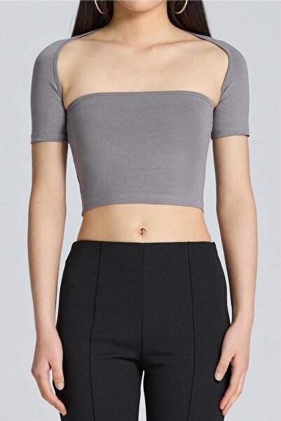 boutiquen Ανθρακί μπλούζα Bolero κοντομάνικη 2560