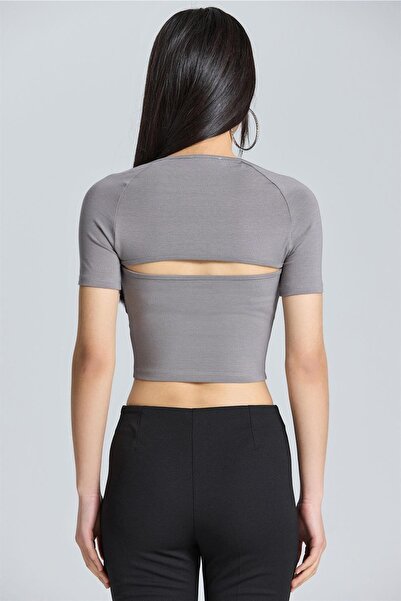 boutiquen Ανθρακί μπλούζα Bolero κοντομάνικη 2560