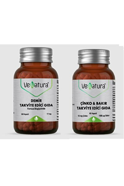VeNatura Çinko & Bakır Takviye Edici Gıda 60 Kapsül + Demir (17 Mg) Takviye E...