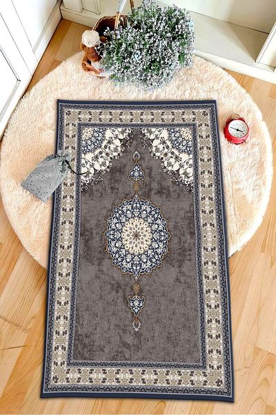 aymira home Decorative Digital Printed Black Non-Slip Base Prayer Rug Prayer Rack 75x120