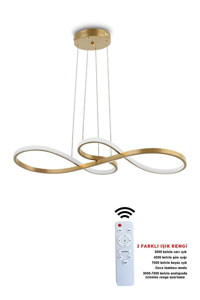 RSCOLLECTIONS 3 Renk Kumandalı Dimmerli Işık Kısma - Açma Gold Ledli Avize Yol Led Avize