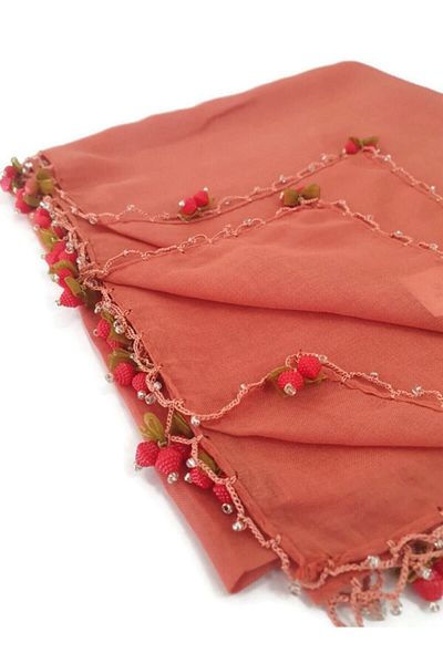 BENLİ Eșarfă de culoare solidă brodata manual cu cireșe, cadou pentru zestre de scris 100x100cm
