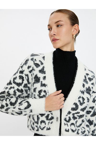 Koton Kardigan s leopardím vzorem s výstřihem do V s kamennými knoflíky