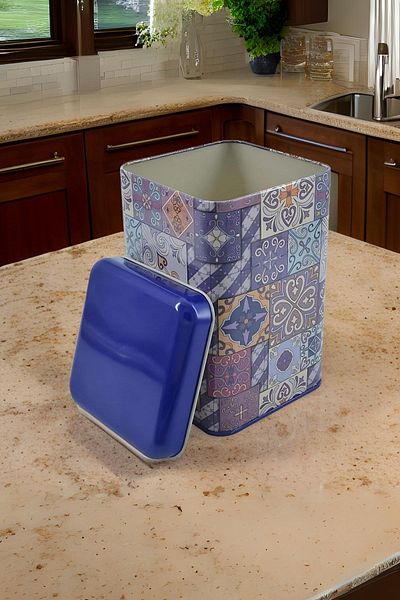 EVLE Ef022-j7 Purple Plaid Patterned Square Metal Storage Container 11x11 Cm