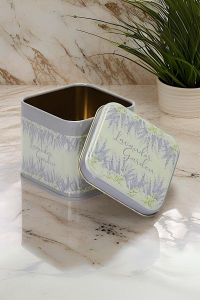 EVLE Ef014-y5 Sn_lavandes Garden Patterned Square Metal Storage Container 9x9 Cm