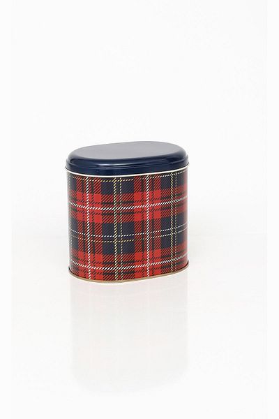 EVLE Ef004-ı3 Plaid (EKOSE) Patterned Oval Metal Storage Container 11x15 Cm