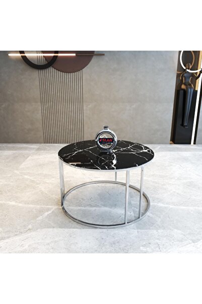 Lion Lioon Art Gümüş Metal Ayaklı Temperli Cam Orta Sehpa