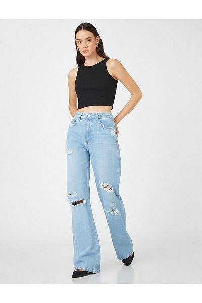 Koton Gerade Jeans mit hoher Taille und weitem Bein - Bequem geschnittene Bianca Jeans