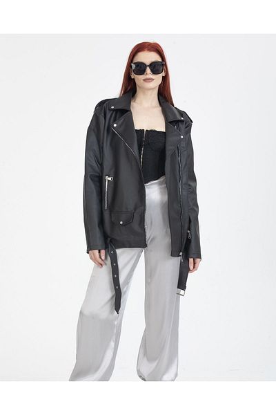 Pin Fashion Lange Lederjacke für Damen in Übergröße