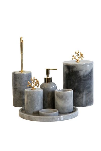 ege gross Decorative Gray Marble Gold Coral Detailed 7 Piece Bathroom Set Set
