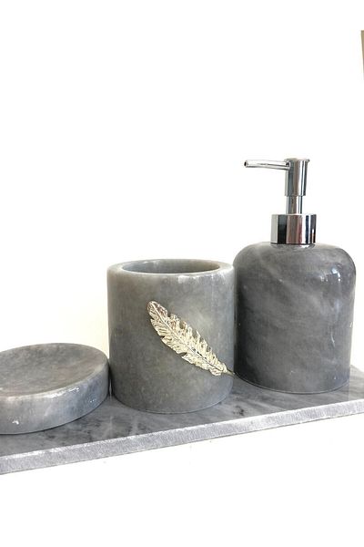 ege gross 4-Piece Bathroom Set with Marble Figures - Gray Silver Leaf