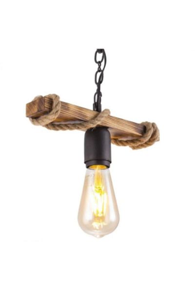 AhşapSepeti Wooden Chandelier Retro Wooden Rustic Chandelier 1 Piece