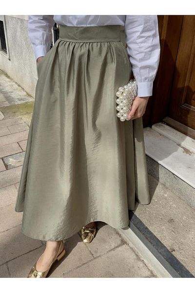 Merve Gültekin Khaki Gathered Pocket Balloon Skirt