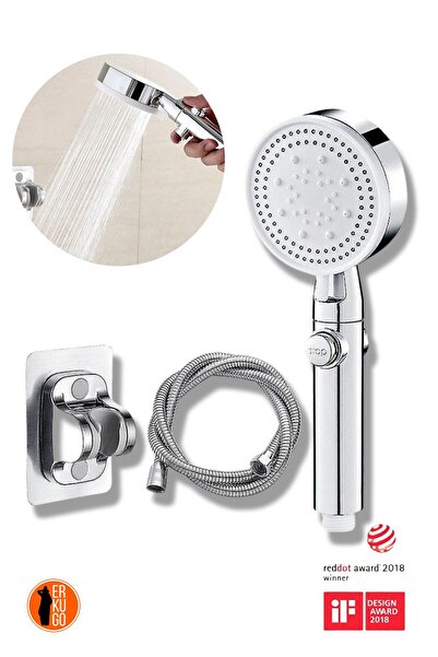 ERKUGO 5 Fonksiyonlu Su Tasarruflu Duş Başlığı, Gümüş Yüksek Basınçlı Tek Tuş...