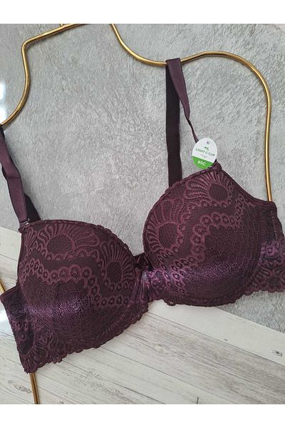 NARIYA Women's Plus Size C Cup Gathering Bra Empty Cup Lace Detailed Bra Underwear Lingerie