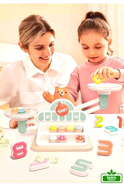 OMZ 34 Pieces Montessor Boys and Girls Toys - Wooden Magnetic Scale Shopping Game
