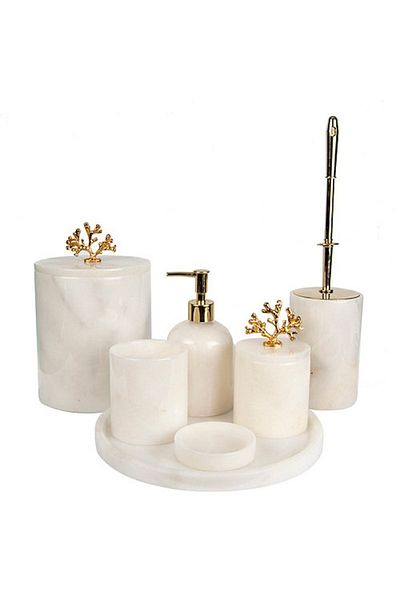 ege gross Decorative White Marble Gold Coral Detailed 7 Piece Bathroom Set Set