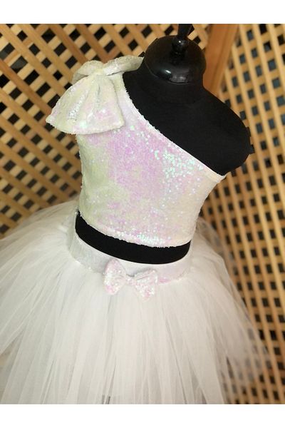 babysmile White Tutu One Shoulder Crop Girl's Dress